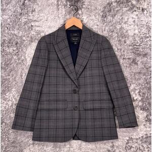 J Crew Sommerset Blazer 0 Petite Womens Gray Italian Wool Plaid Jacket
